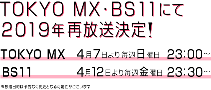 TOKYO MX・BS11にて再放送決定！
